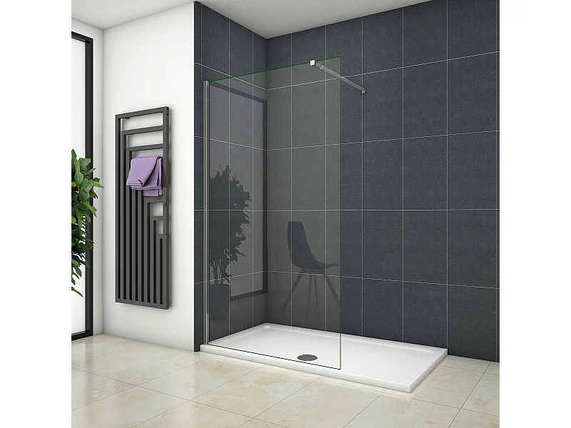 Inloopdouche-douchewand-walk in 8mm NANO EasyClean veiligheidsglas，80x200cm+73-120cm Stabilisatiestang,glanzend chroom profiel