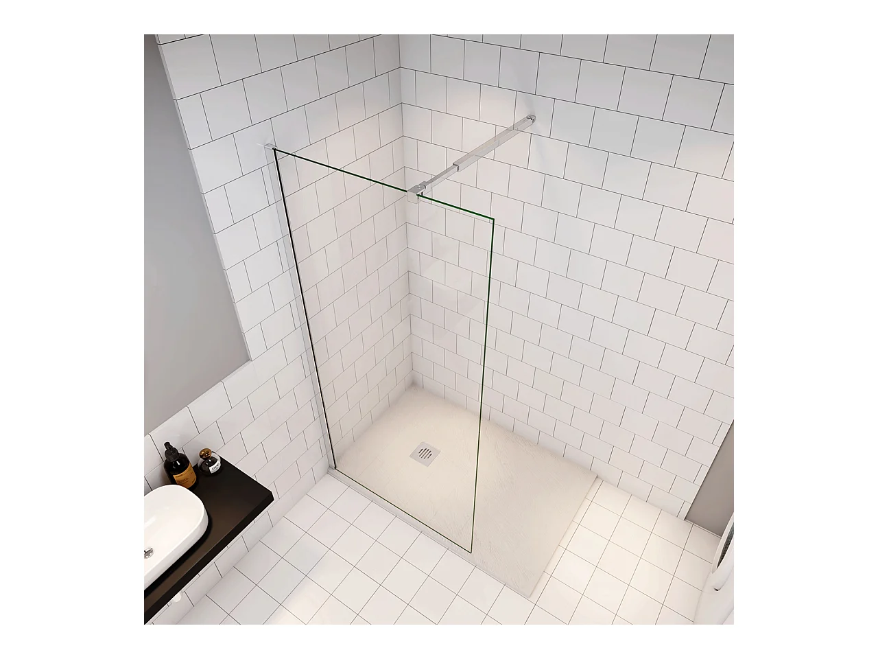 Douchewand Inloopdouche 76x185cm+73-120cm Stabilisatiestang,6mm NANO EasyClean veiligheidsglas,glanzend chroom profiel