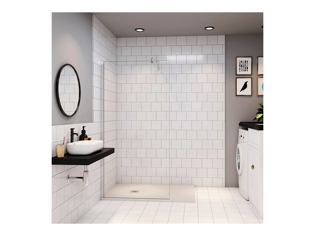 Douchewand Inloopdouche 66x185cm+F:140cm Stabilisatiestang,6mm nano veiligheidsglas Douchewand Inloopdouche,glanzend chroom profiel