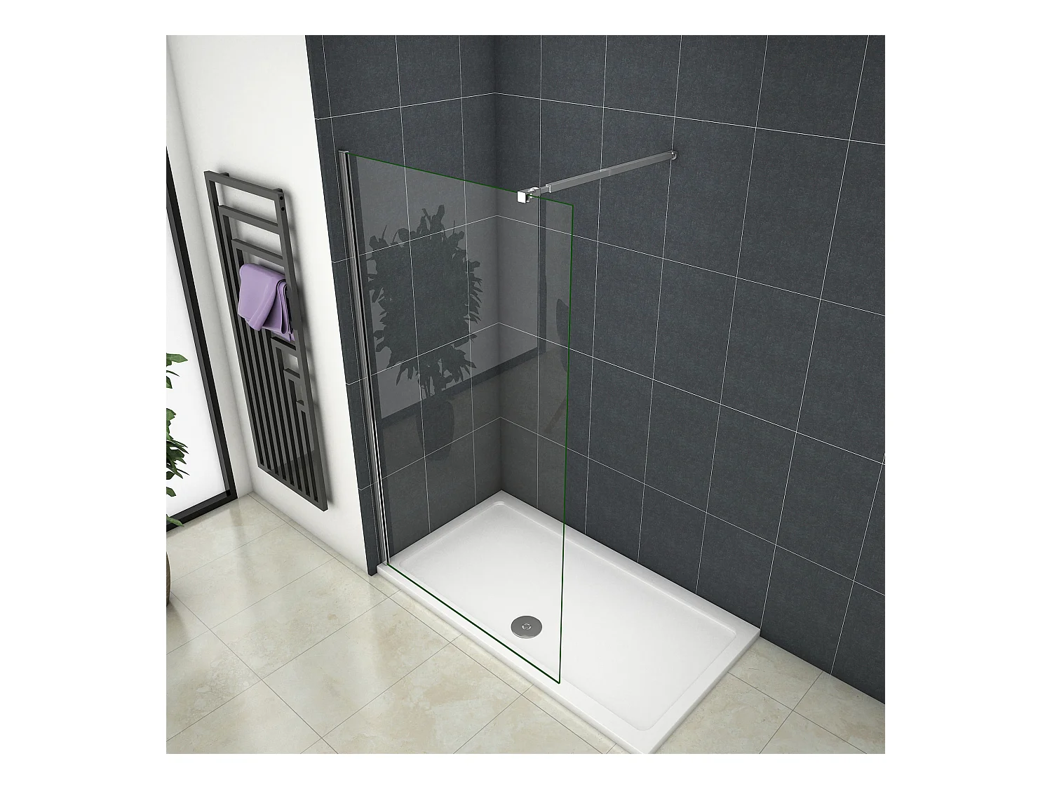 Inloopdouche-douchewand-walk in 8mm NANO EasyClean veiligheidsglas，50x200cm+73-120cm Stabilisatiestang,glanzend chroom profiel