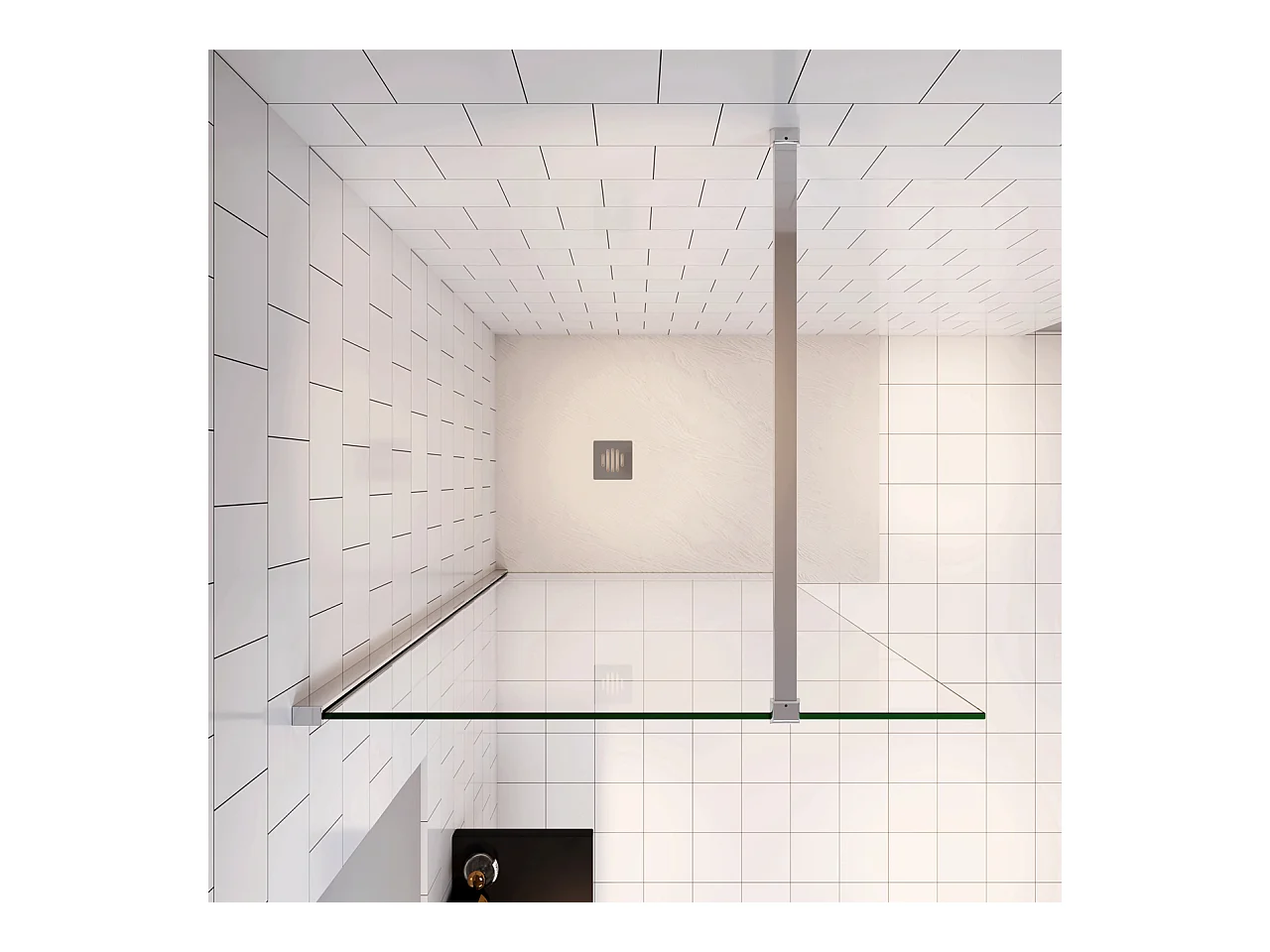 Douchewand Inloopdouche 76x195cm+N:90cm Stabilisatiestang,6mm nano veiligheidsglas ,glanzend chroom profiel