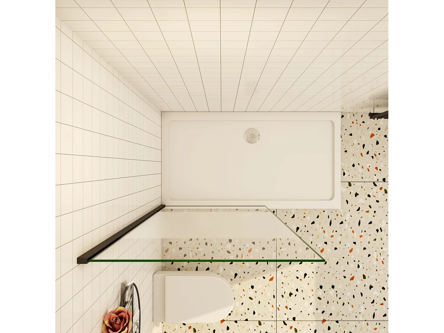 Inloopdouche-douchewand-walk in 80x200 cm,10mm midden wit gematteerd gehard glas met explosieveilige folie,glanzend chroom profiel