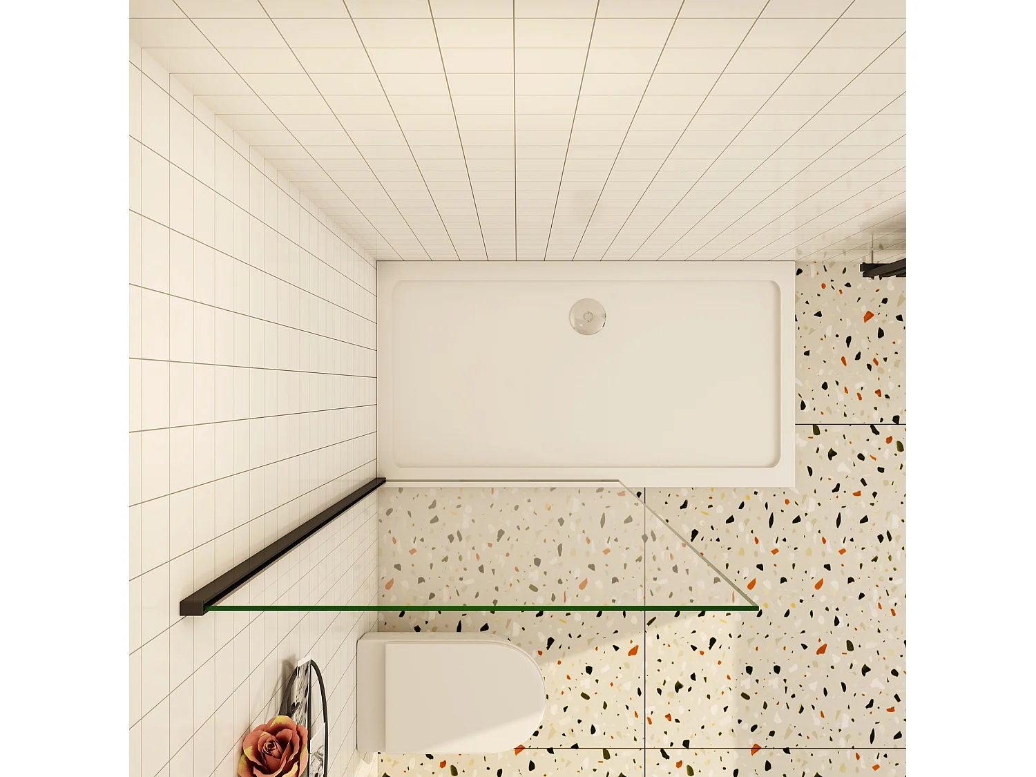 Inloopdouche-douchewand-walk in 80x200 cm, 10mm NANO EasyClean veiligheidsglas,mat zwart aluminium profiel.