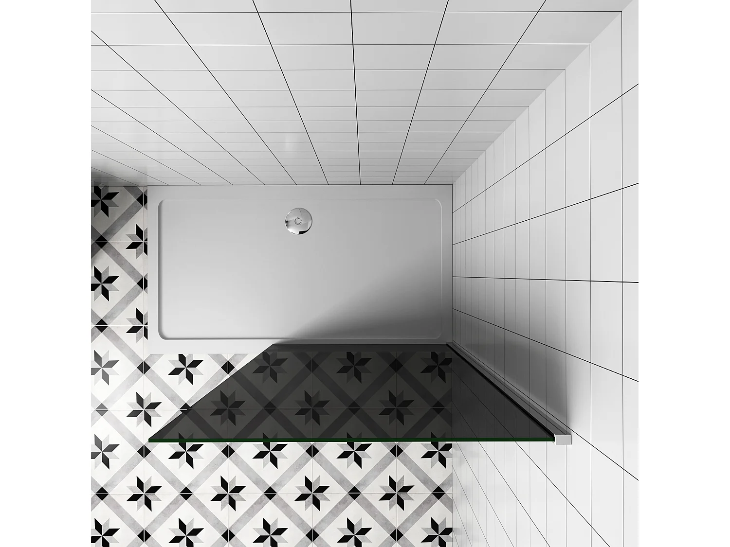 Inloopdouche met zwarte beschermfolie,90x200cm hoog,8mm EasyClean veiligheidsglas,glanzend chroom profiel