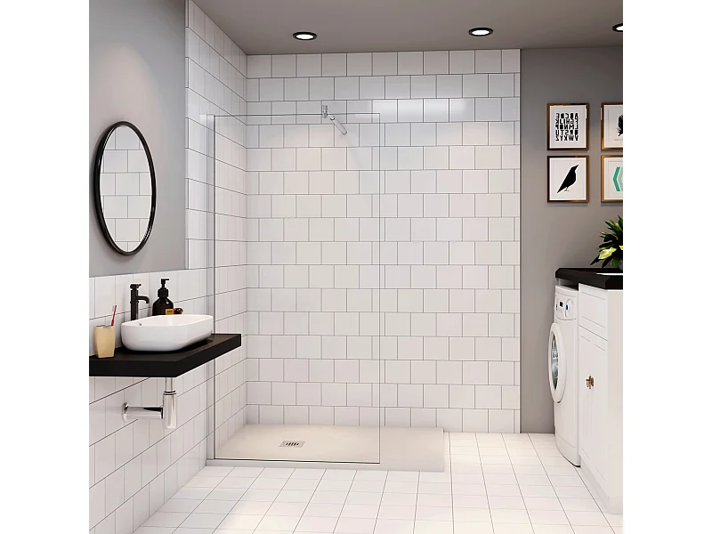 Douchewand Inloopdouche 96x195cm+70-120cm Stabilisatiestang,6mm nano veiligheidsglas,glanzend chroom profiel