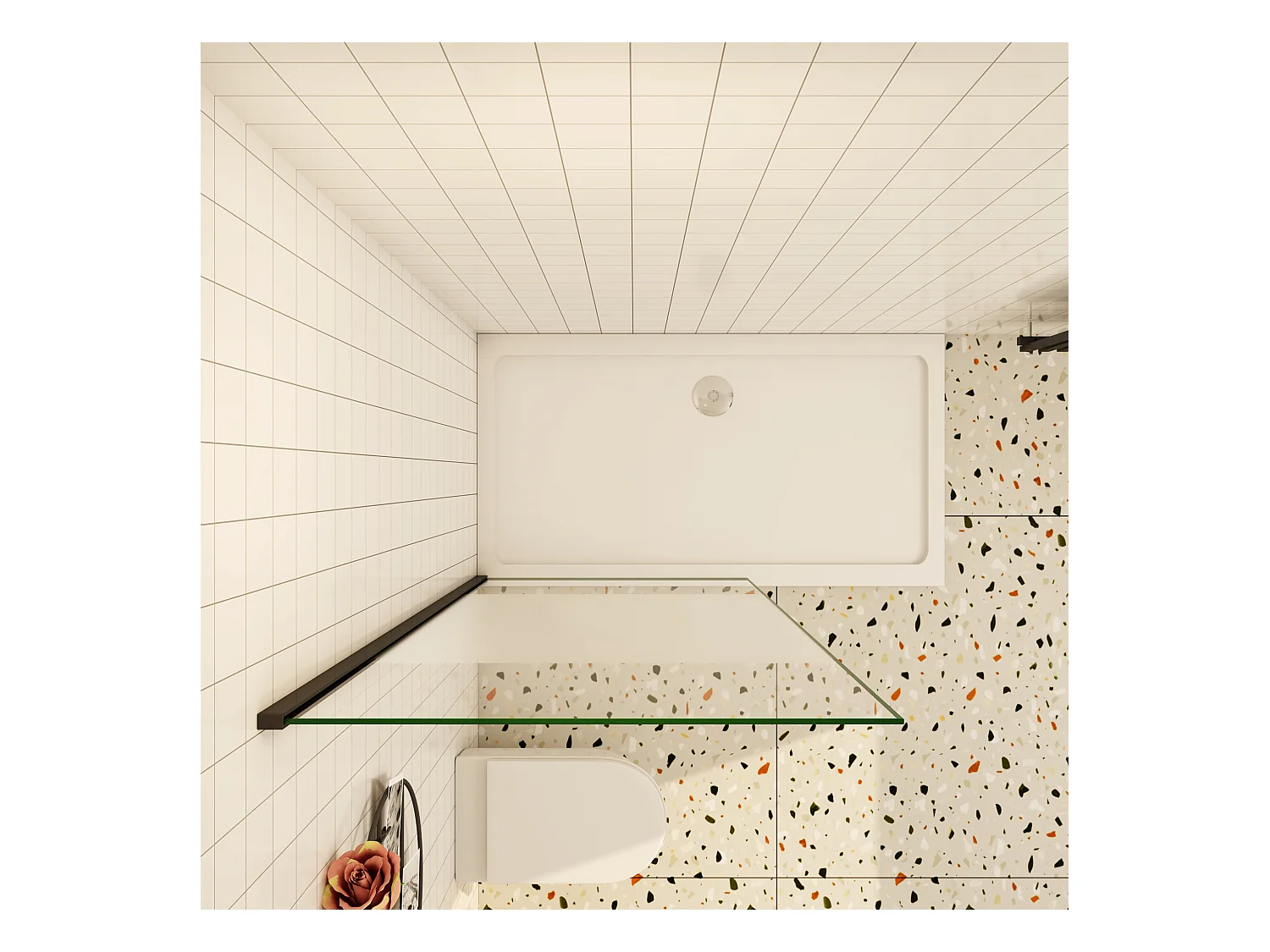 Inloopdouche-douchewand-walk in 90x200 cm,8mm midden wit gematteerd gehard glas met explosieveilige folie,mat zwart aluminium profiel.