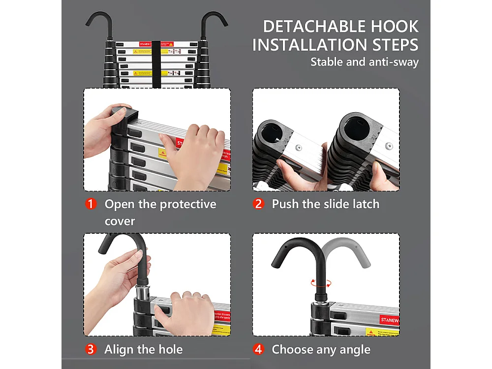 Échelle télescopique pliante DIY de 2,6 m en aluminium, charge max. 150 kg