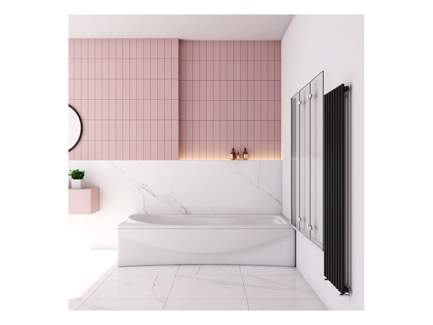 130x140cm Badscherm badwand 3 panelen vouwbaar,6mm NANO helder ESG-veiligheidsglas - mat wit profiel