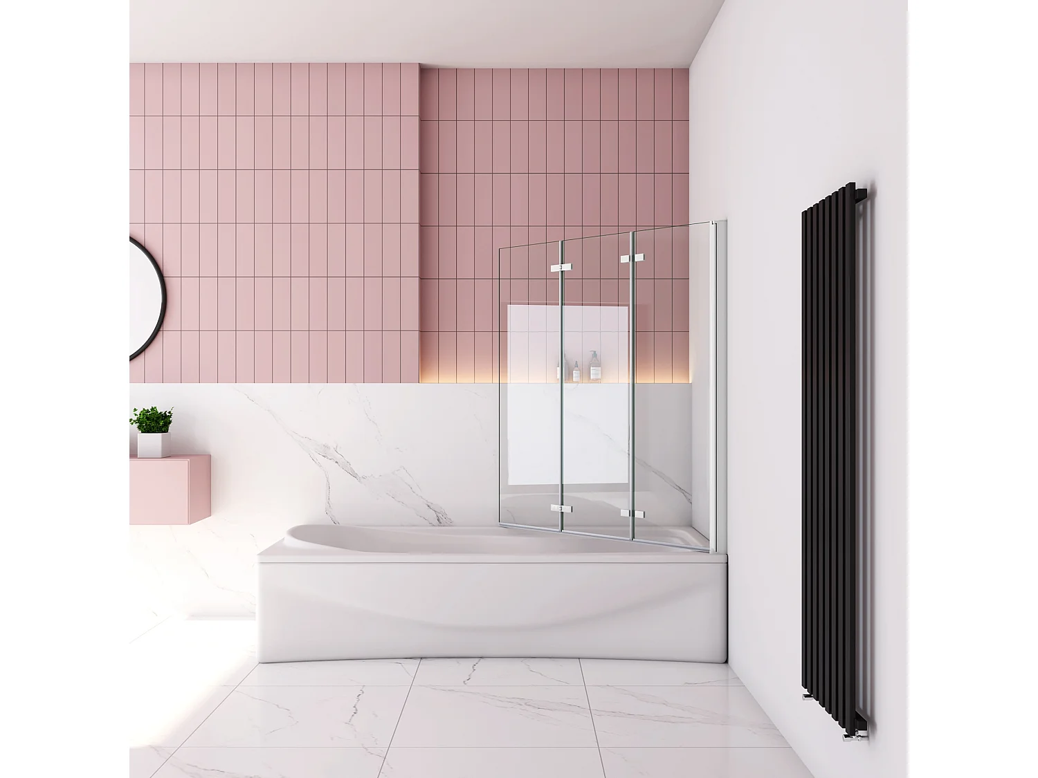 130x140cm Badscherm badwand 3 panelen vouwbaar,6mm NANO helder ESG-veiligheidsglas - mat wit profiel