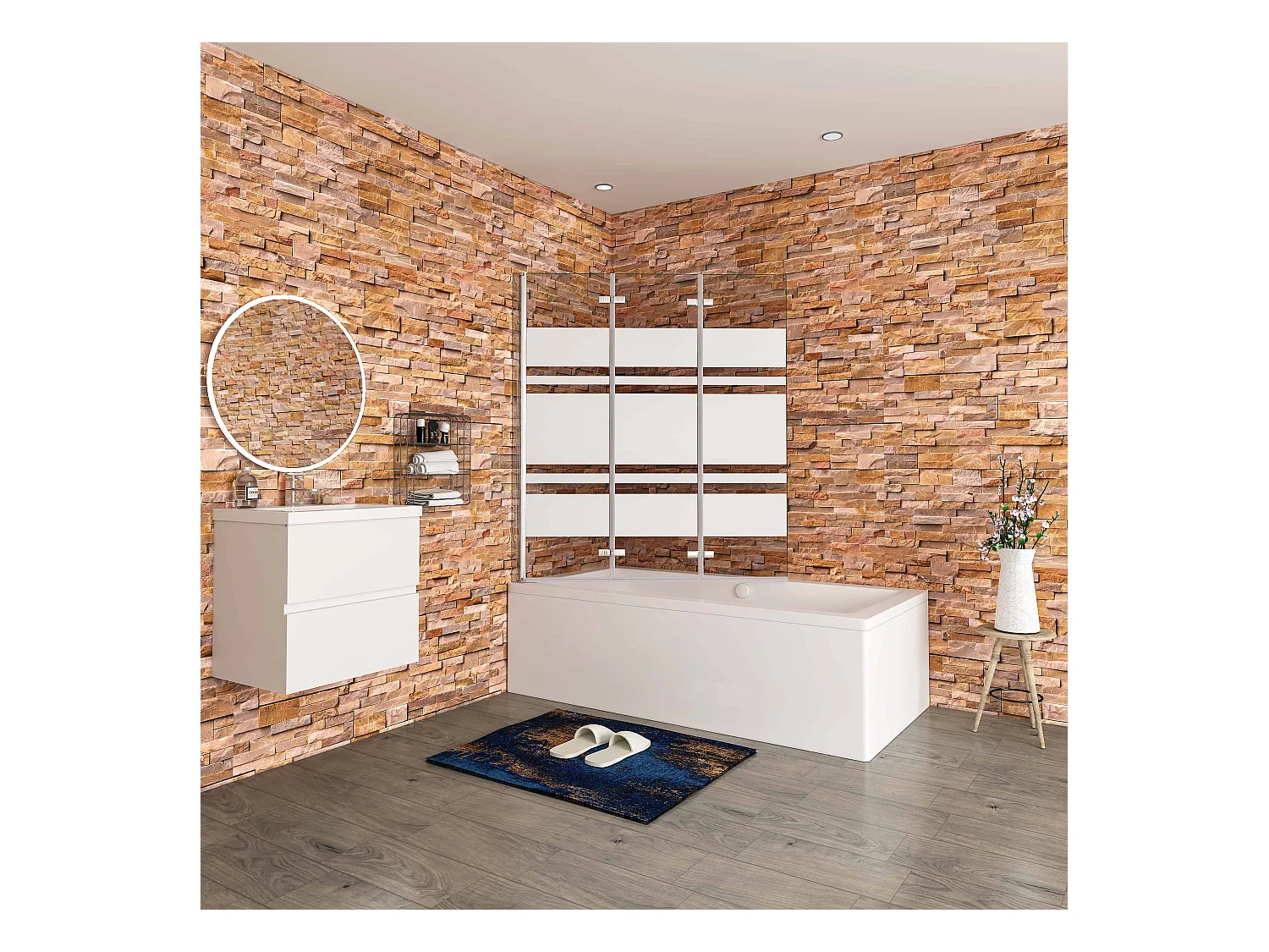 Opvouwbaar badwand 3 panelen vouwbaar 130x140cm,6 mm nano helder veiligheidsglas met horizontale strepen - glanzend chroom