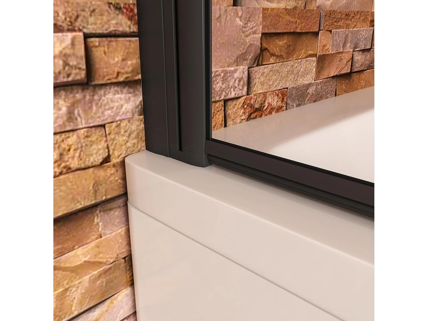 Opvouwbaar badwand 3 panelen vouwbaar 130x140cm,6 mm nano helder veiligheidsglas met horizontale strepen - mat zwart profiel