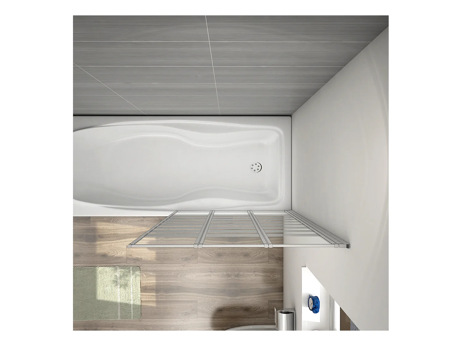 130x140cm Badwand 3-delig vouwbaar,4 mm transparant veiligheidsglas met horizontale strepen - mat wit profiel