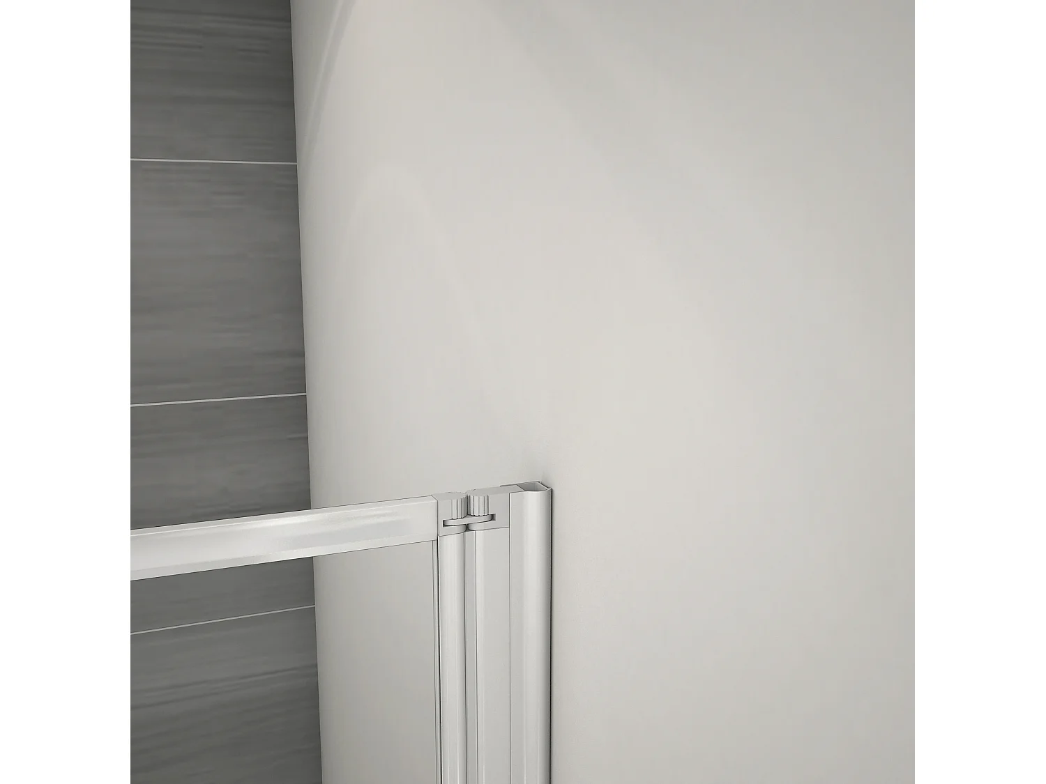 130x140cm Badwand 3-delig vouwbaar,4 mm transparant veiligheidsglas met horizontale strepen - mat wit profiel