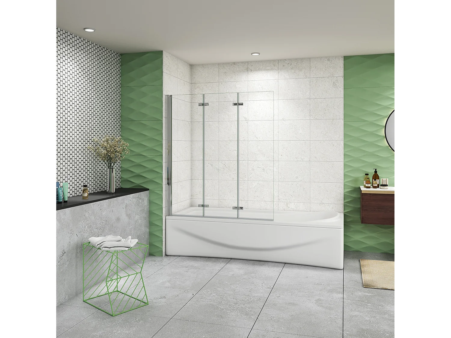 130x140cm Badscherm badwand 3 panelen vouwbaar,6mm NANO helder ESG-veiligheidsglas,profiel van glanzend chroom