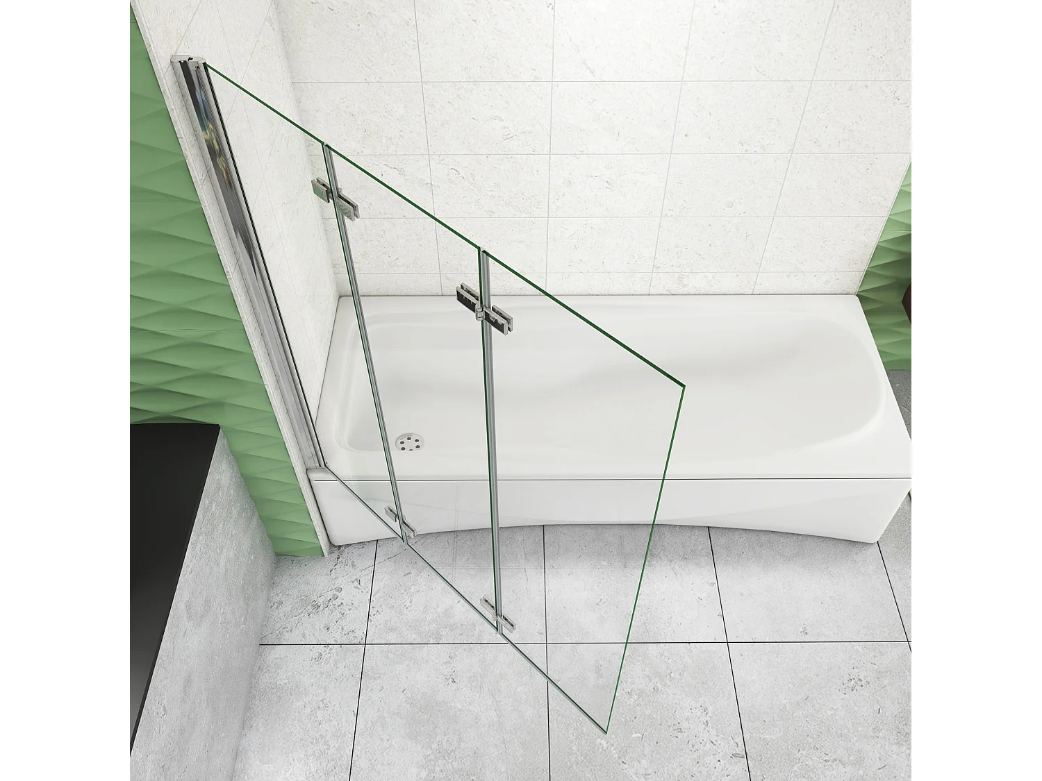 130x140cm Badscherm badwand 3 panelen vouwbaar,6mm NANO helder ESG-veiligheidsglas,profiel van glanzend chroom