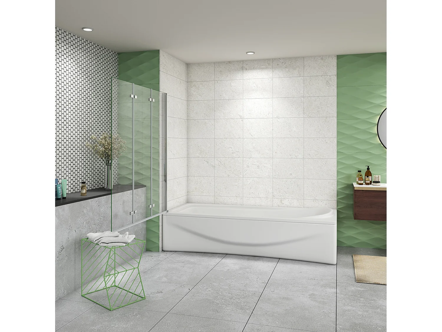 130x140cm Badscherm badwand 3 panelen vouwbaar,6mm NANO helder ESG-veiligheidsglas,profiel van glanzend chroom