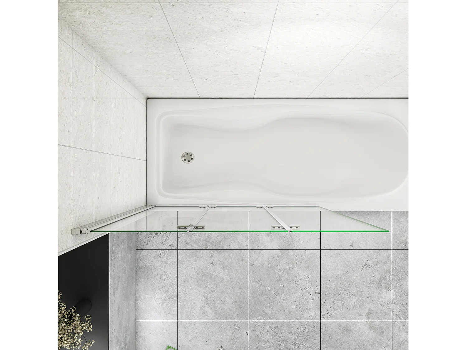 130x140cm Badscherm badwand 3 panelen vouwbaar,6mm NANO helder ESG-veiligheidsglas,profiel van glanzend chroom