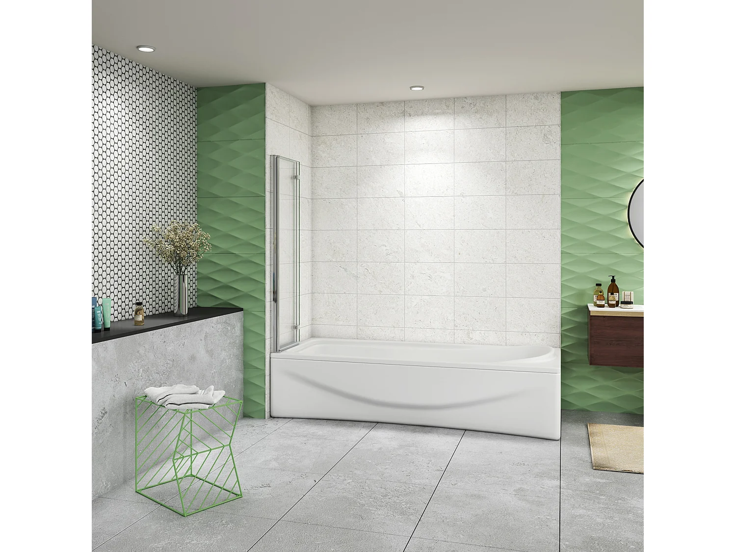 130x140cm Badscherm badwand 3 panelen vouwbaar,6mm NANO helder ESG-veiligheidsglas,profiel van glanzend chroom