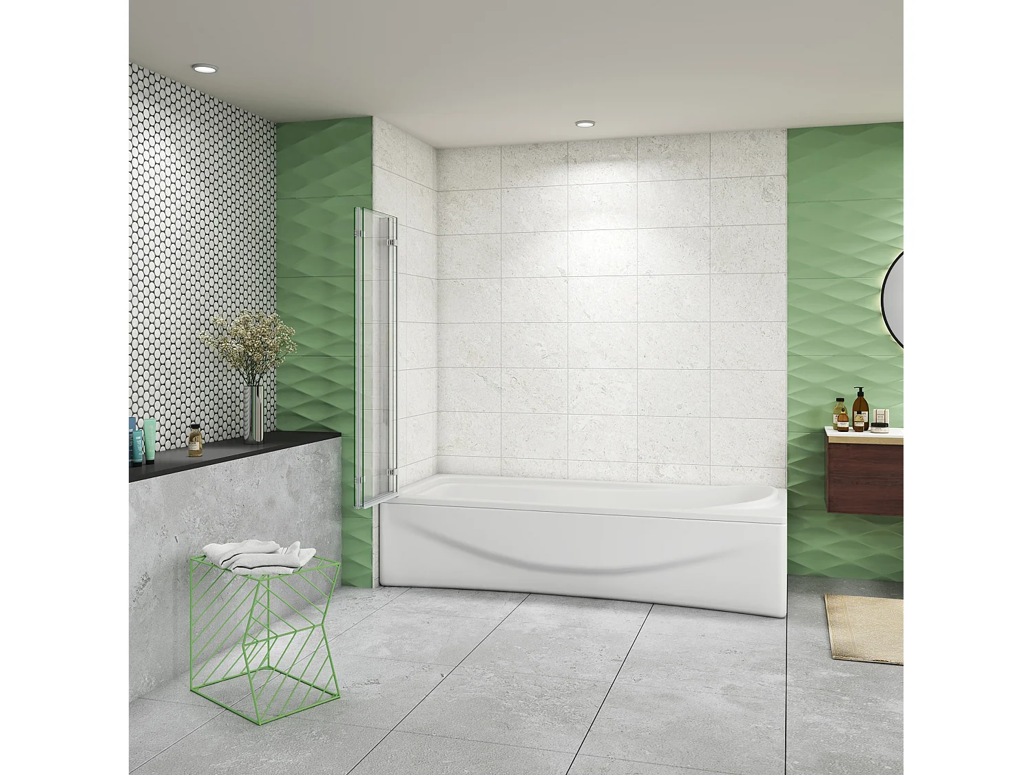 130x140cm Badscherm badwand 3 panelen vouwbaar,6mm NANO helder ESG-veiligheidsglas,profiel van glanzend chroom