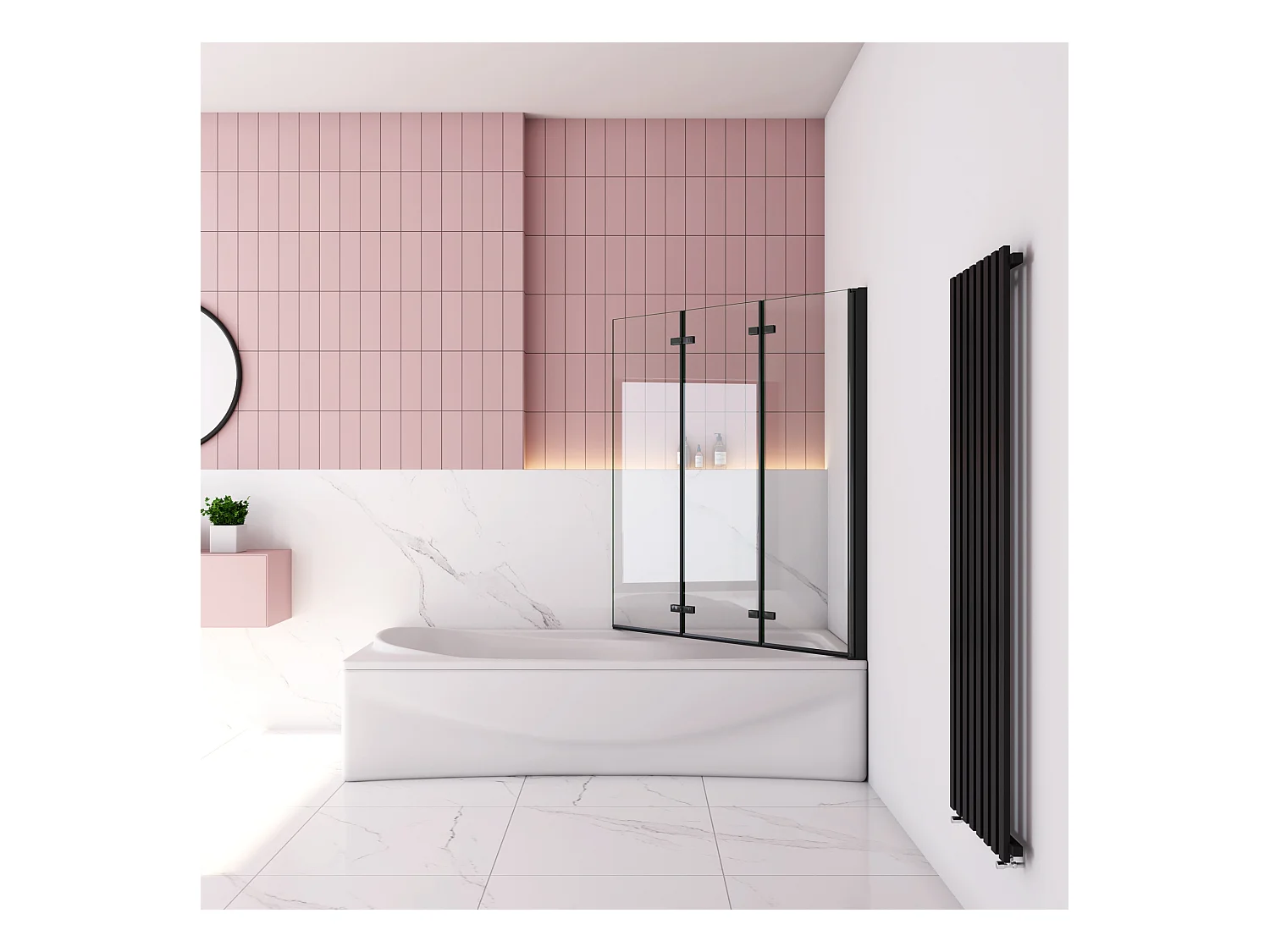 130x140cm Badscherm badwand 3 panelen vouwbaar,6mm NANO helder ESG-veiligheidsglas- mat zwart profiel