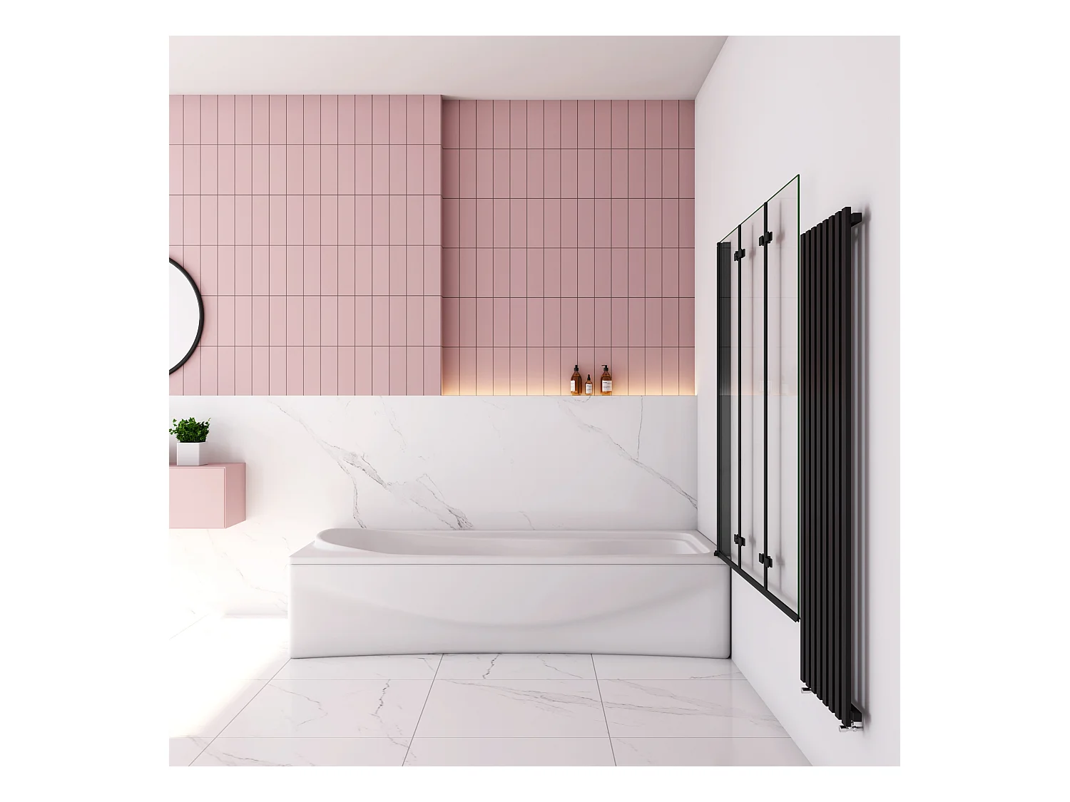 130x140cm Badscherm badwand 3 panelen vouwbaar,6mm NANO helder ESG-veiligheidsglas- mat zwart profiel