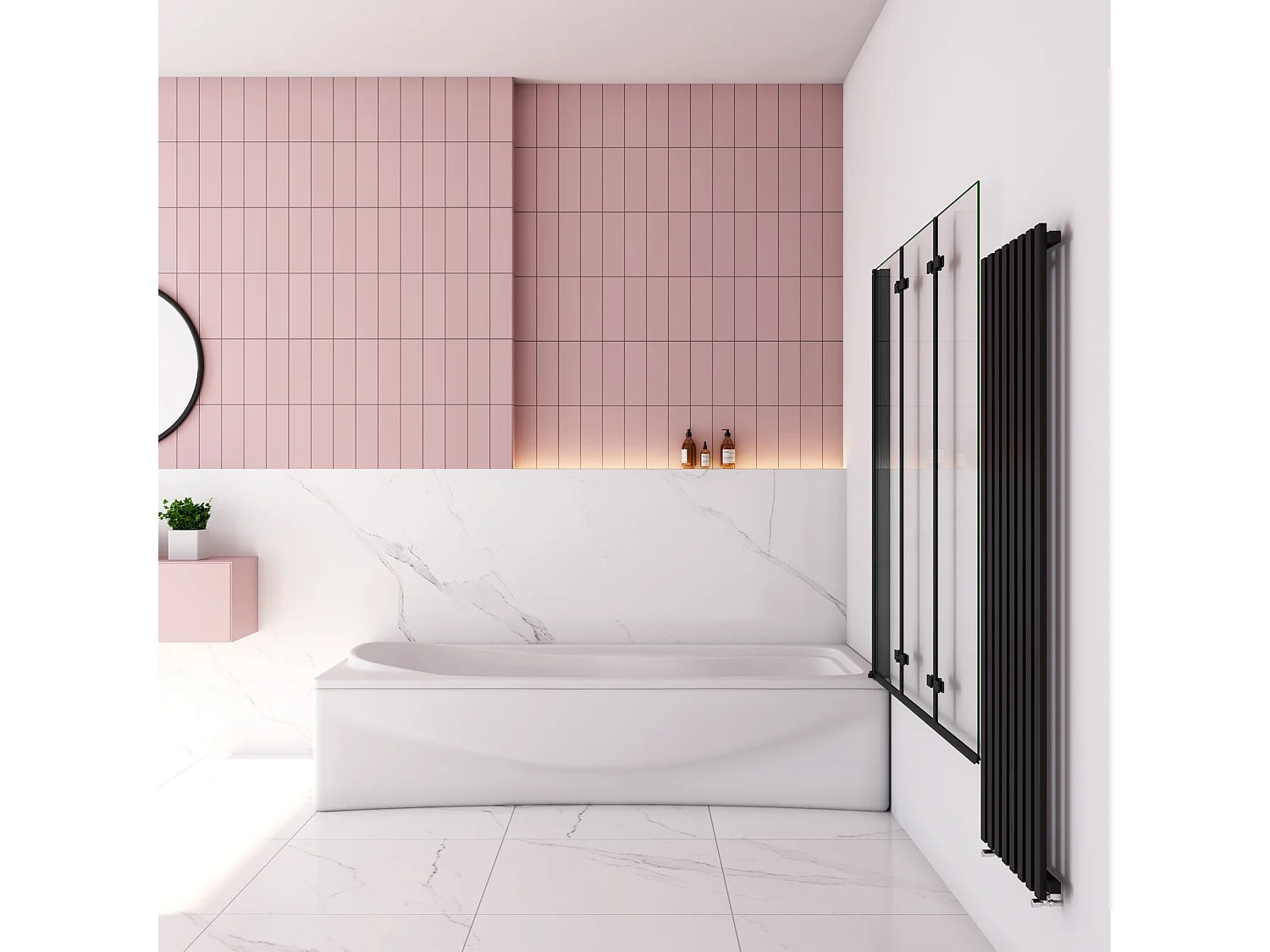 130x140cm Badscherm badwand 3 panelen vouwbaar,6mm NANO helder ESG-veiligheidsglas- mat zwart profiel