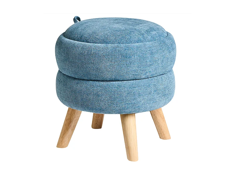 Pouf de rangement HAWLEY Tissu chenille Bleu