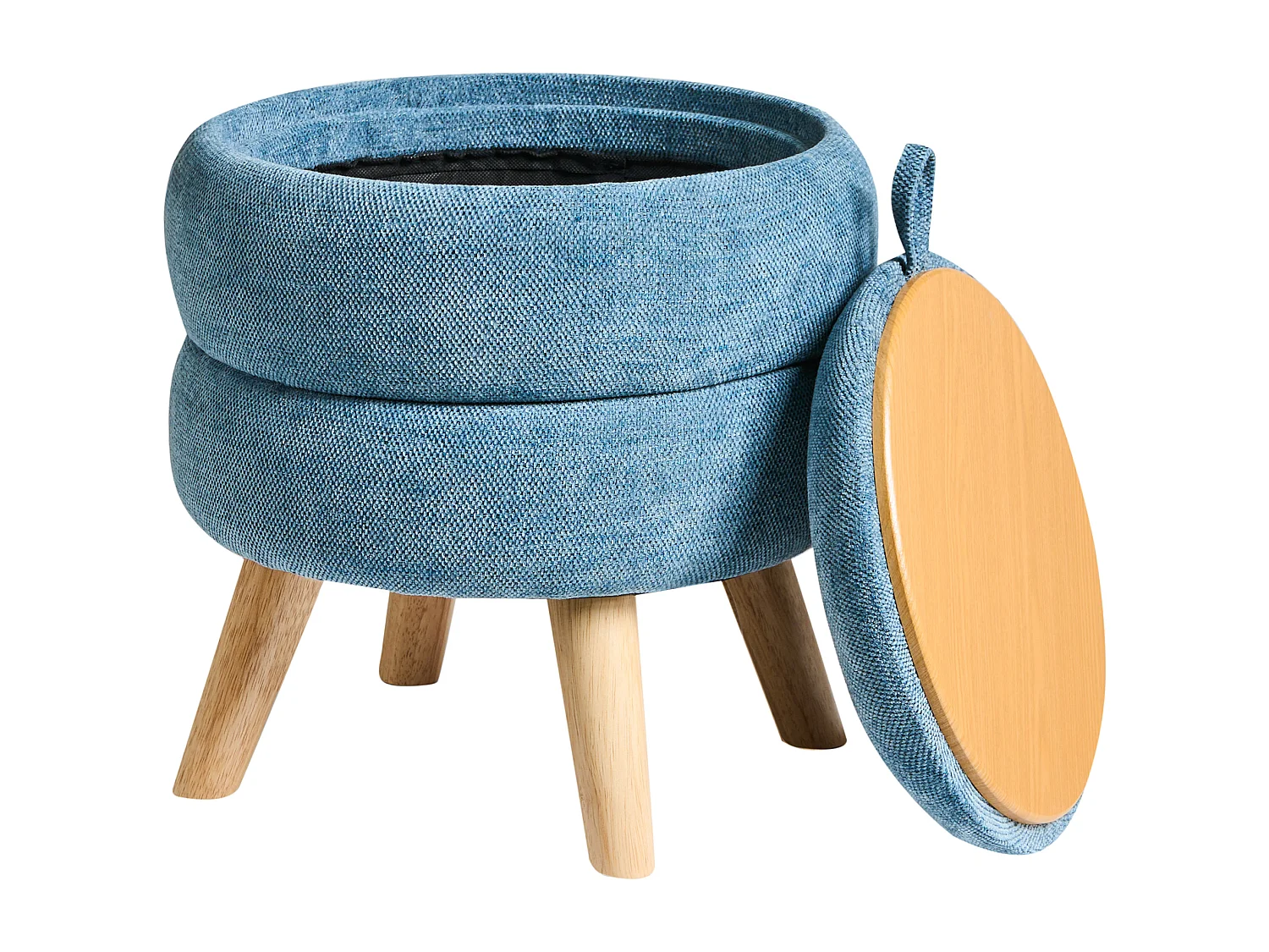 Pouf de rangement HAWLEY Tissu chenille Bleu