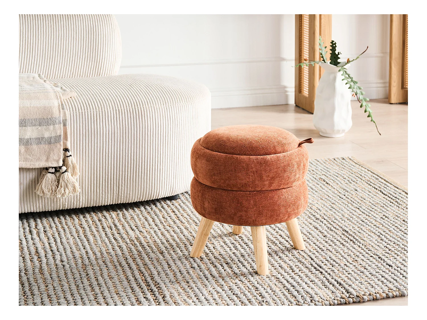 Pouf de rangement HAWLEY Tissu chenille Marron doré