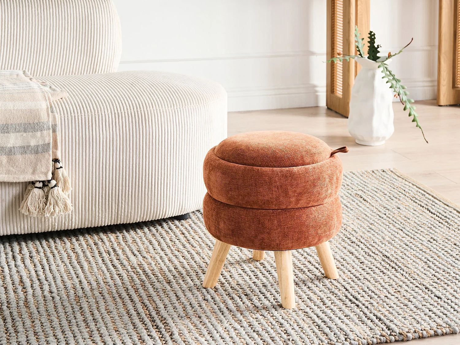 Pouf de rangement HAWLEY Tissu chenille Marron doré