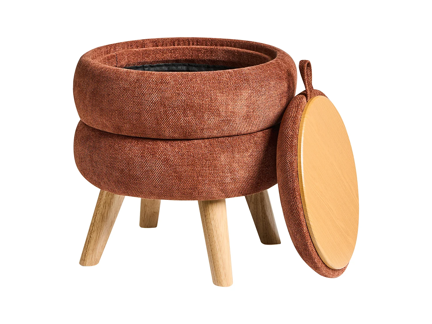 Pouf de rangement HAWLEY Tissu chenille Marron doré