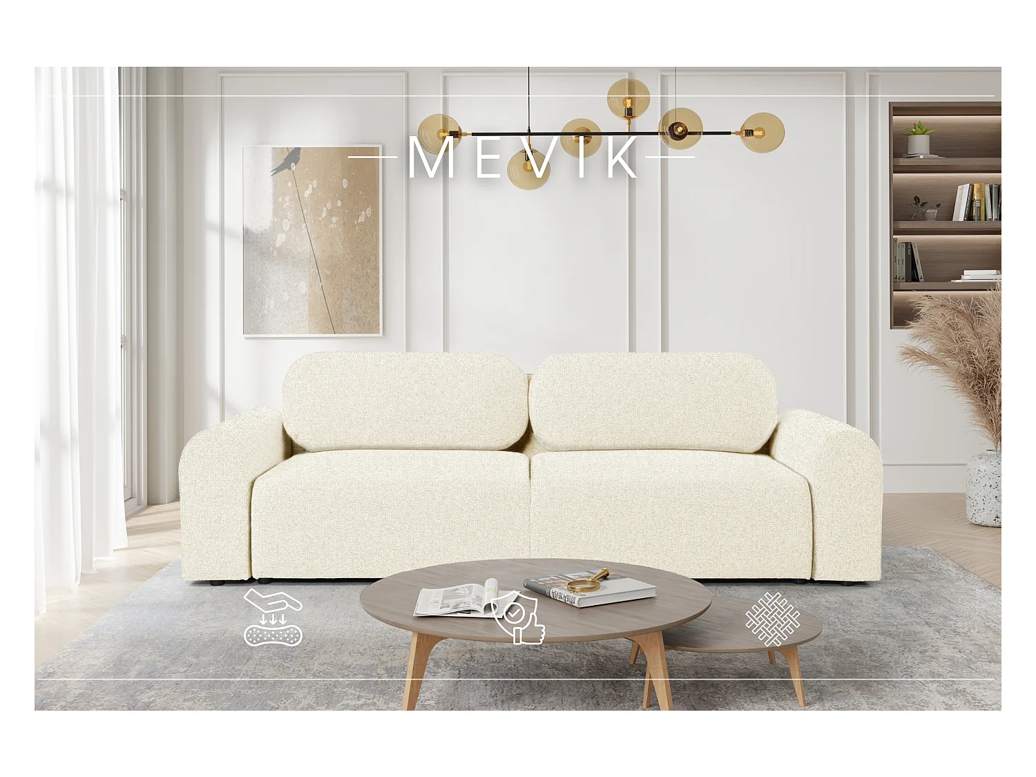 SOFA avec fonction de couchage Mevik, effet chiné, Puente 03 – écru