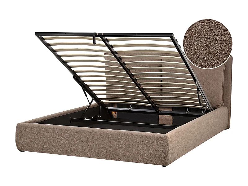 Bett mit Stauraum Bouclé BAJONNA 160 x 200 cm Taupe