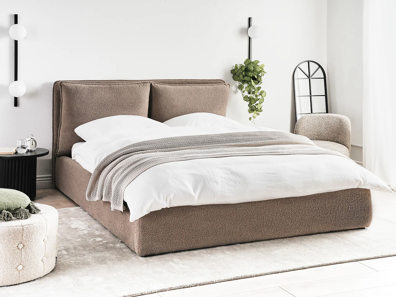 Bett mit Stauraum Bouclé BAJONNA 160 x 200 cm Taupe