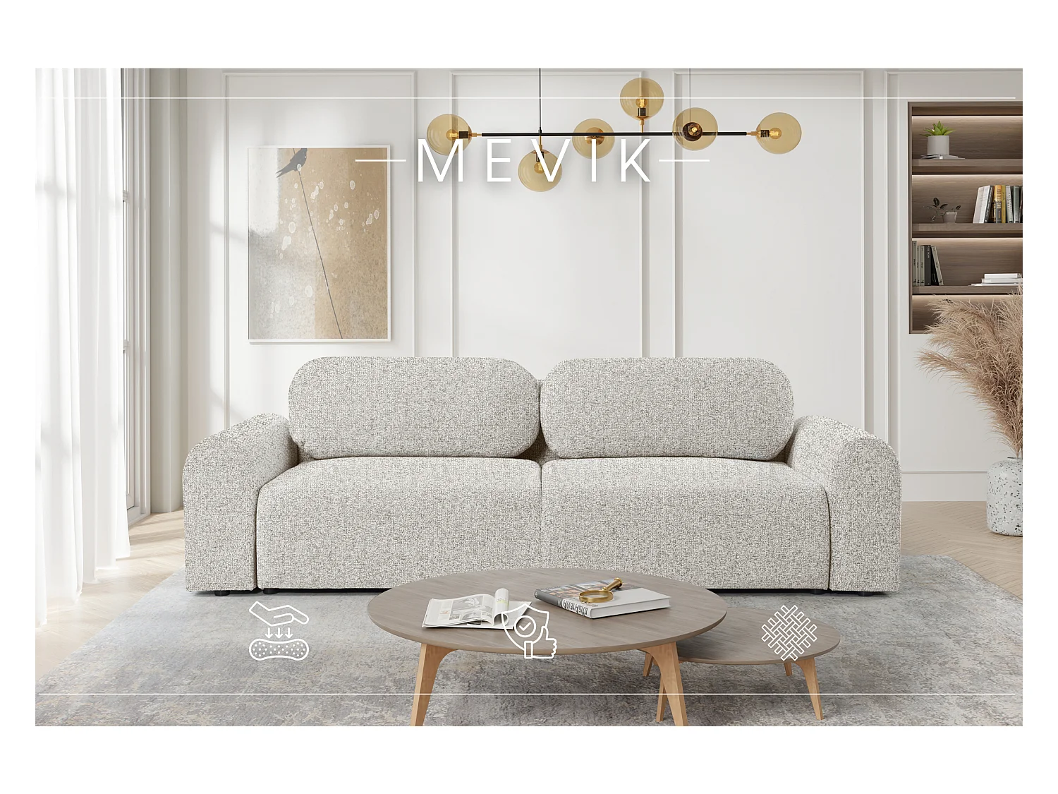 SOFA avec fonction de couchage Mevik, effet chiné, Puente 09 – gris clair
