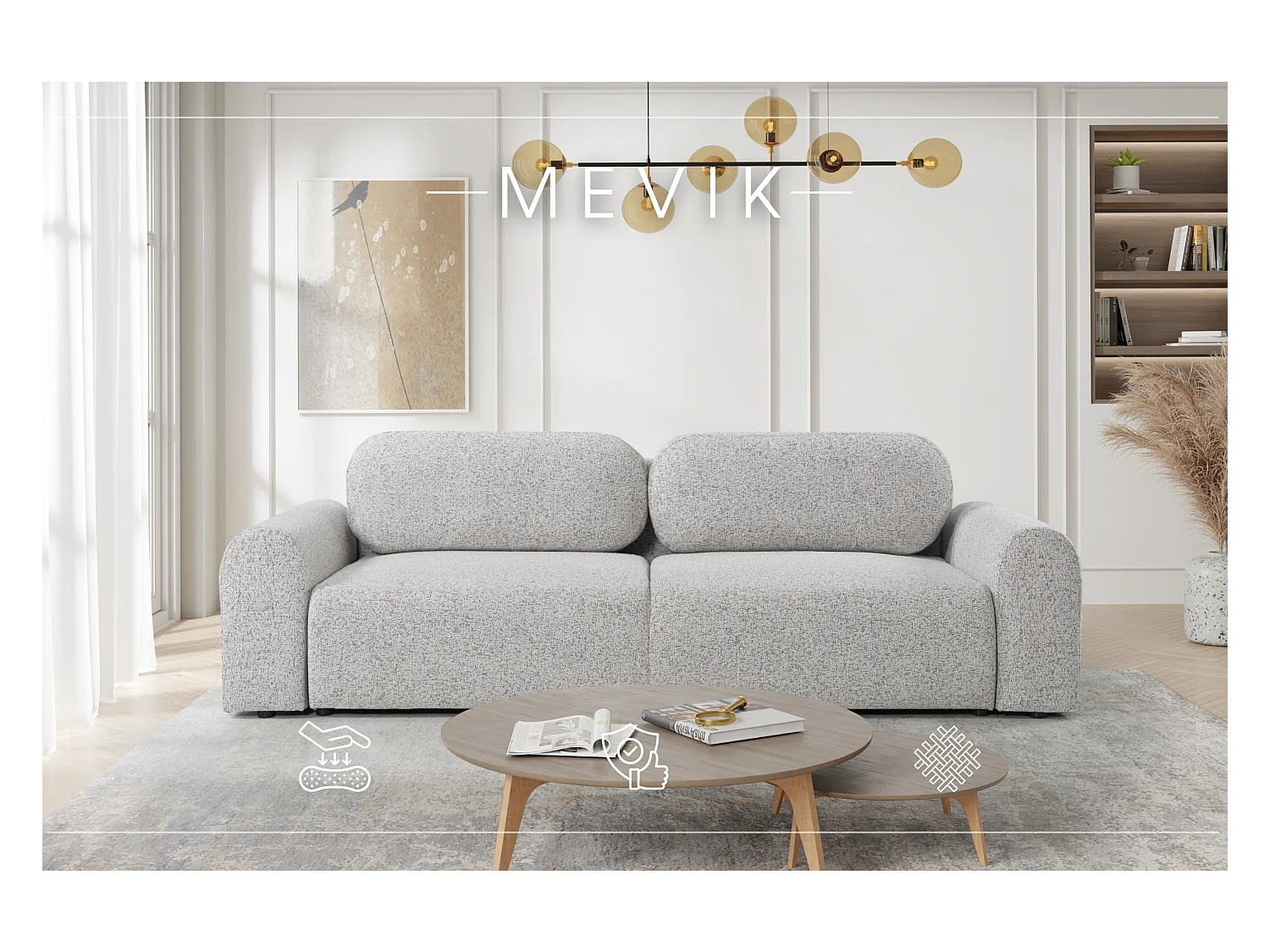 SOFA avec fonction de couchage Mevik, effet chiné, Puente 06 – beige