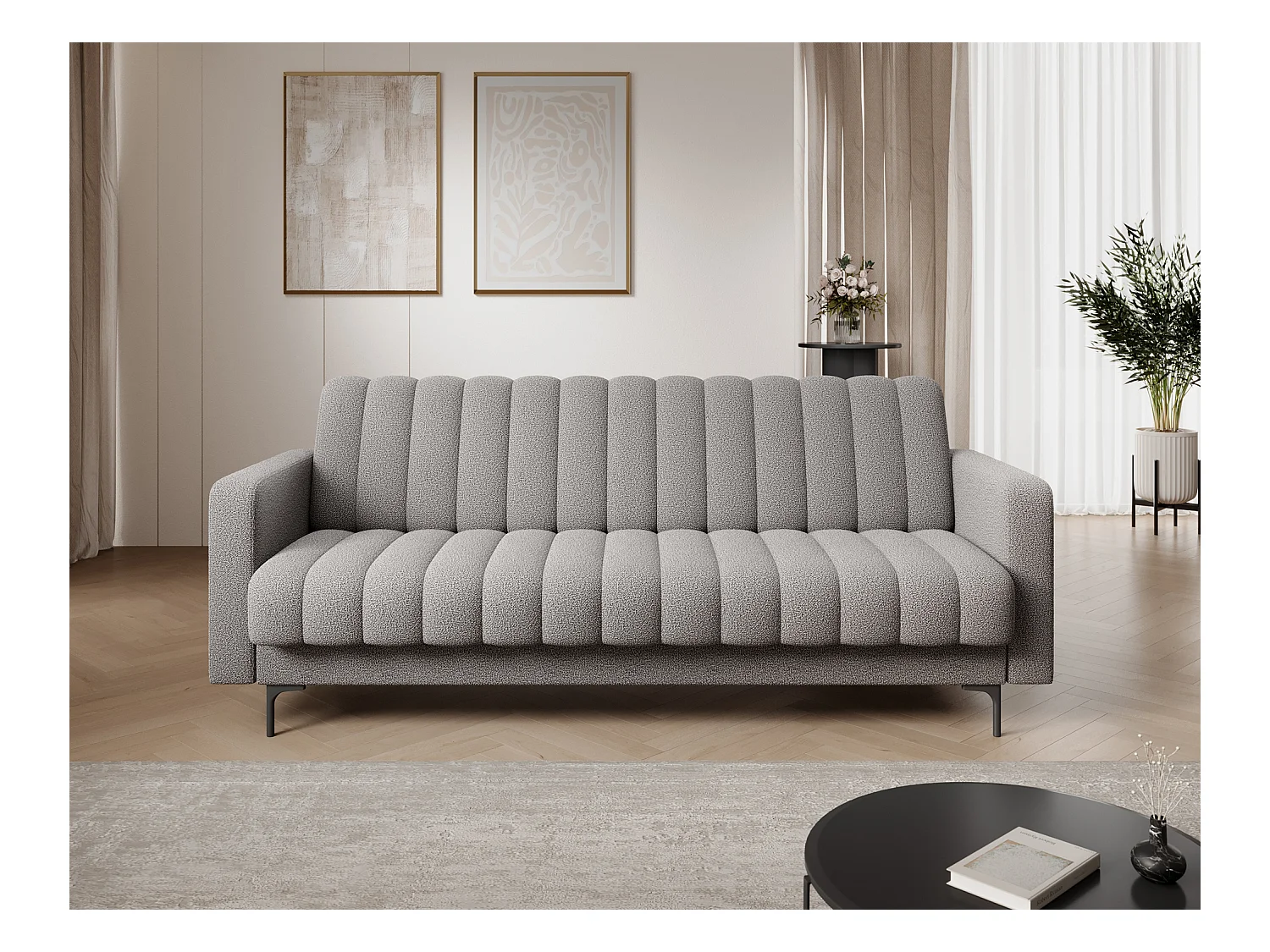 Canapé lit ROMY – Design moderne avec coffre de rangement intégré-Gris clair