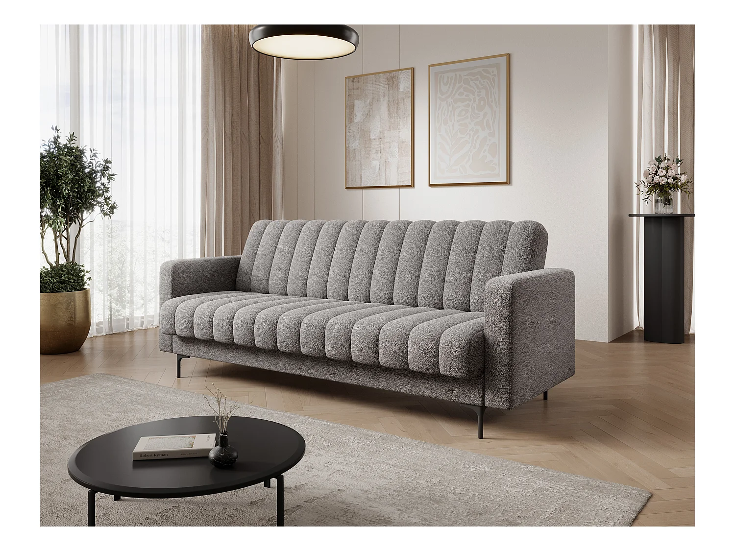 Canapé lit ROMY – Design moderne avec coffre de rangement intégré-Gris clair