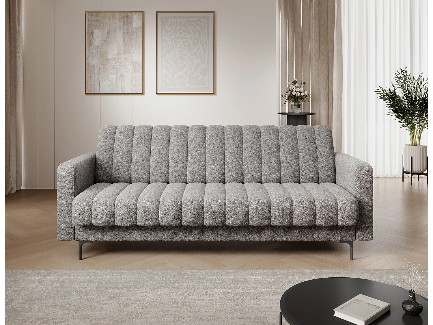 Canapé lit ROMY – Design moderne avec coffre de rangement intégré-Gris clair