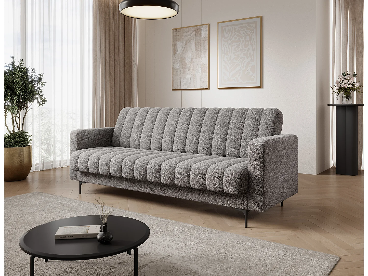 Canapé lit ROMY – Design moderne avec coffre de rangement intégré-Gris clair