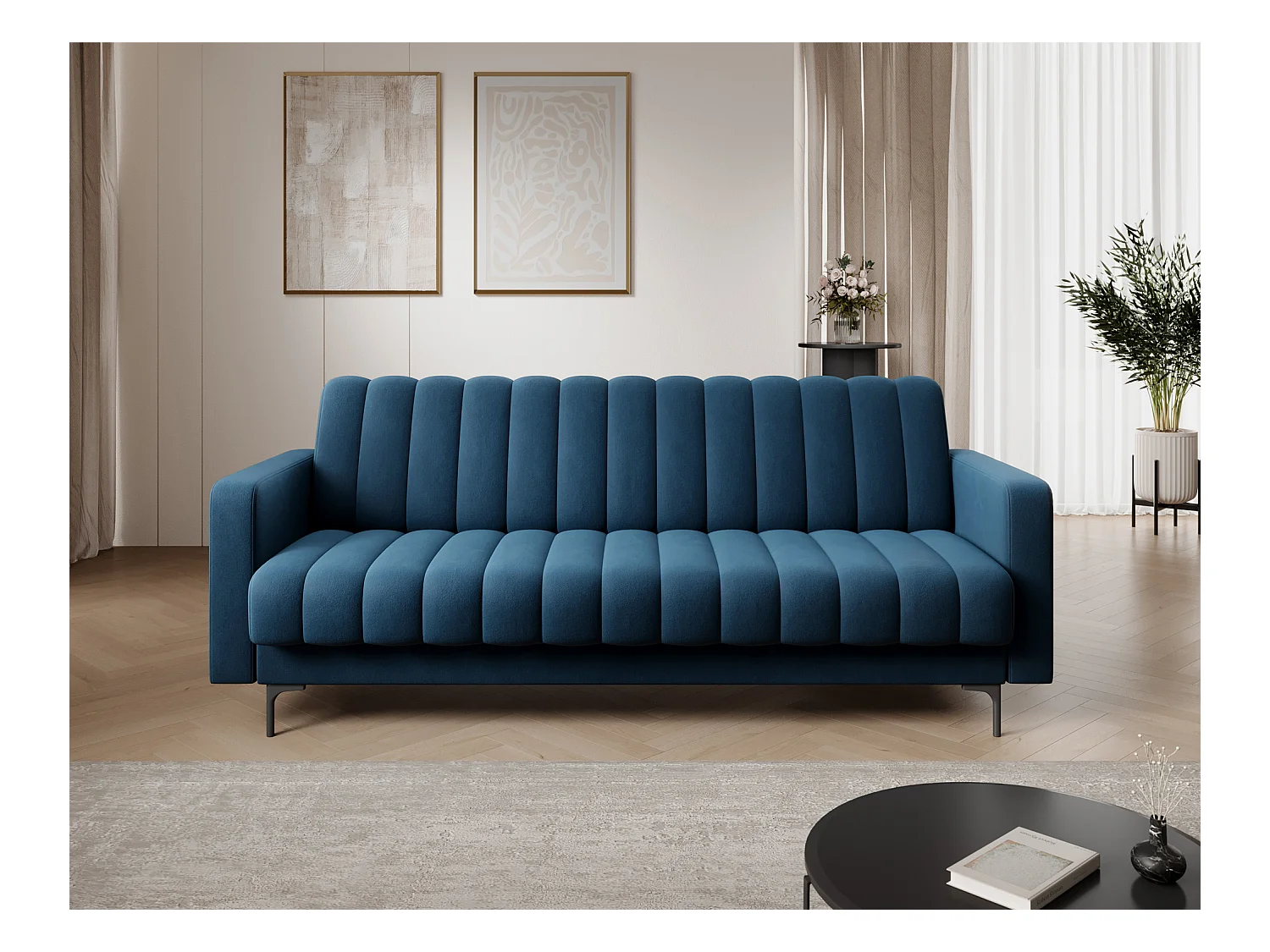 Canapé lit ROMY – Design moderne avec coffre de rangement intégré-Bleu