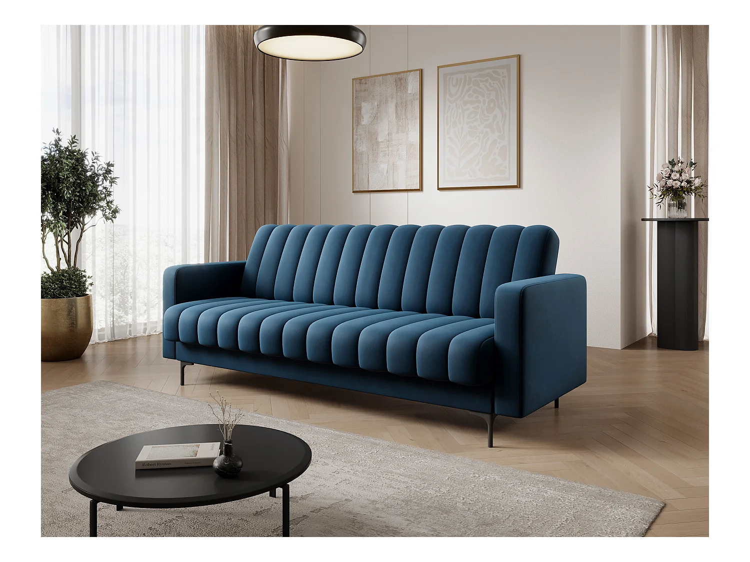 Canapé lit ROMY – Design moderne avec coffre de rangement intégré-Bleu