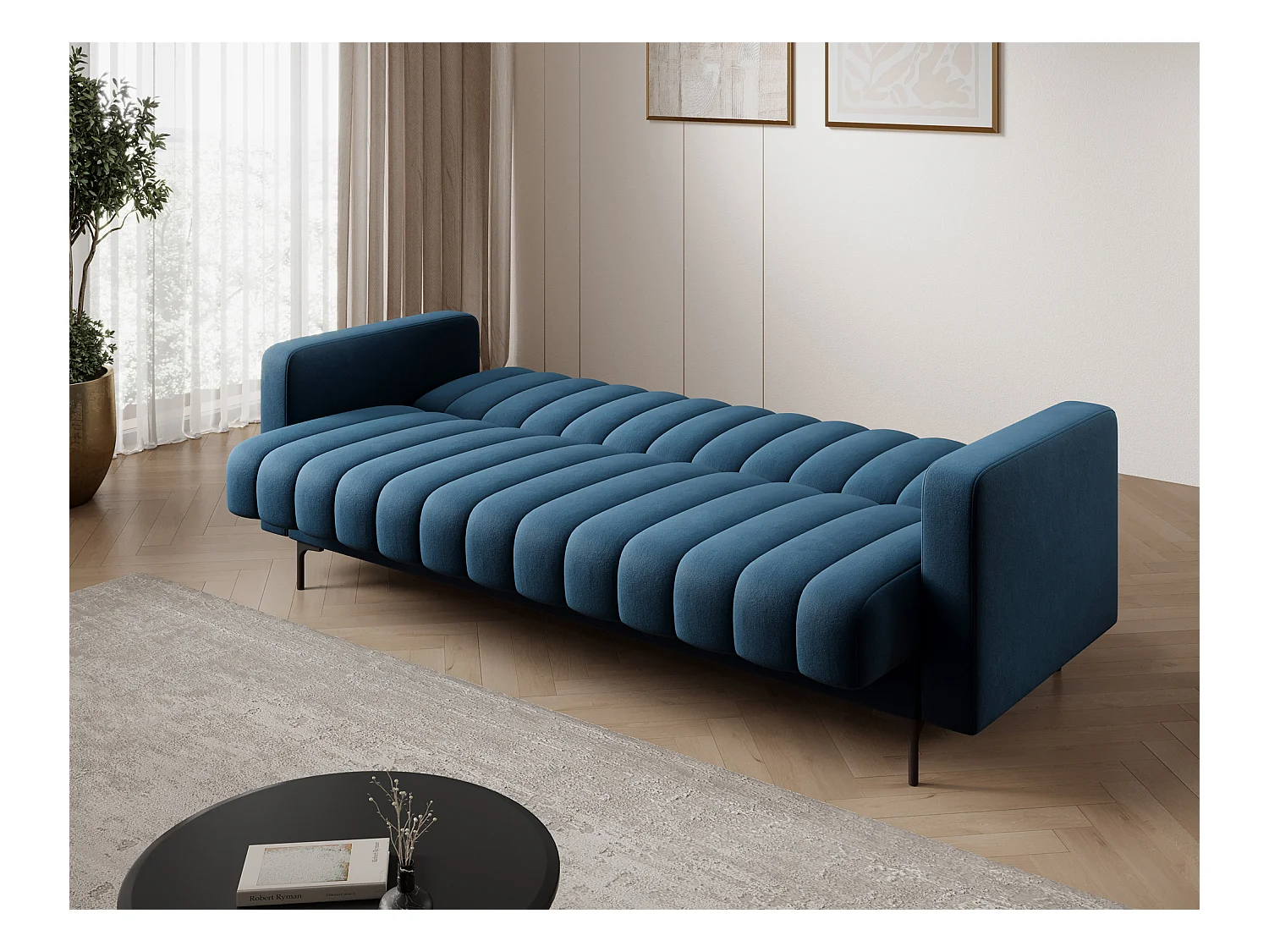 Canapé lit ROMY – Design moderne avec coffre de rangement intégré-Bleu