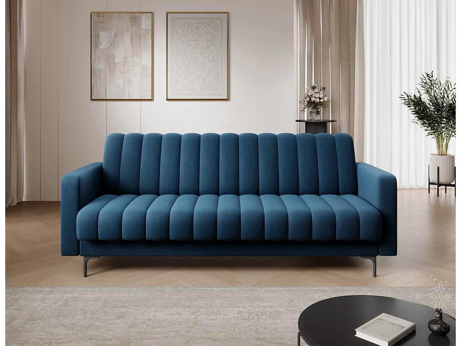 Canapé lit ROMY – Design moderne avec coffre de rangement intégré-Bleu