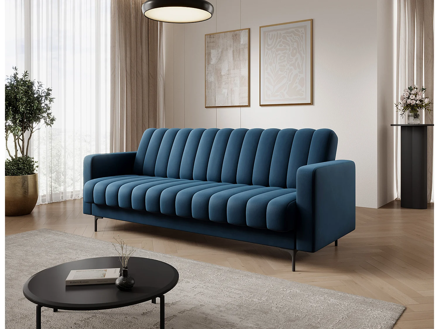 Canapé lit ROMY – Design moderne avec coffre de rangement intégré-Bleu