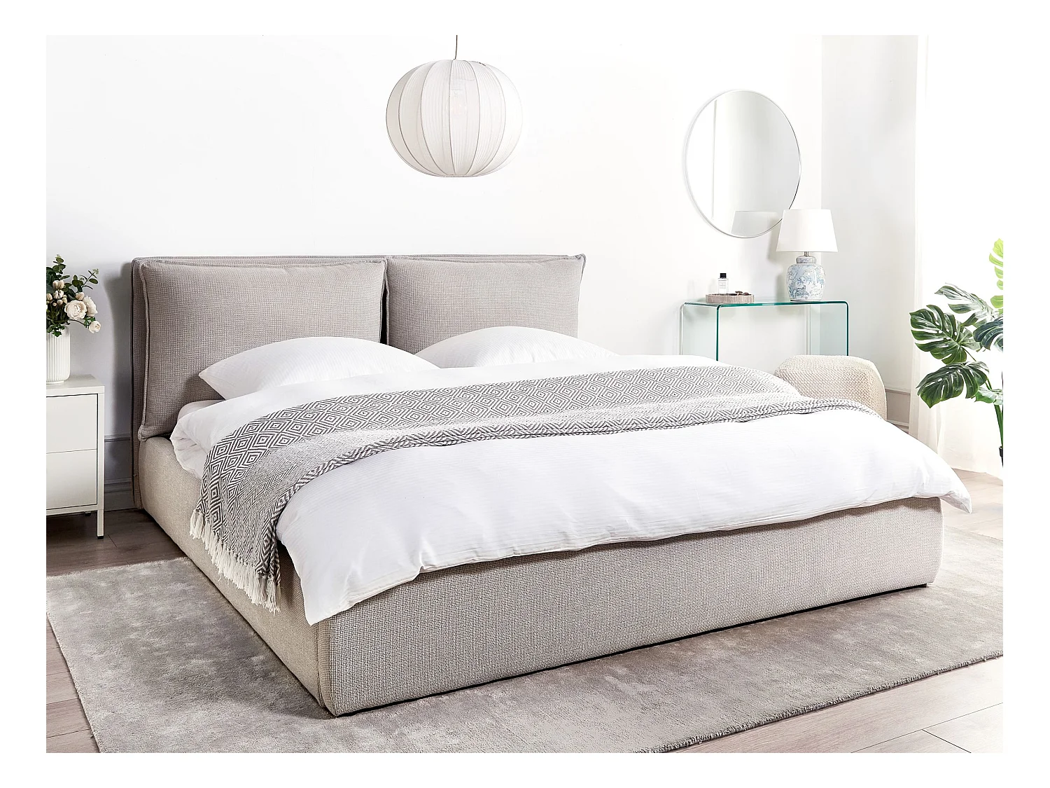 Lit ottoman Tissu BAJONNA 180 x 200 cm Gris clair