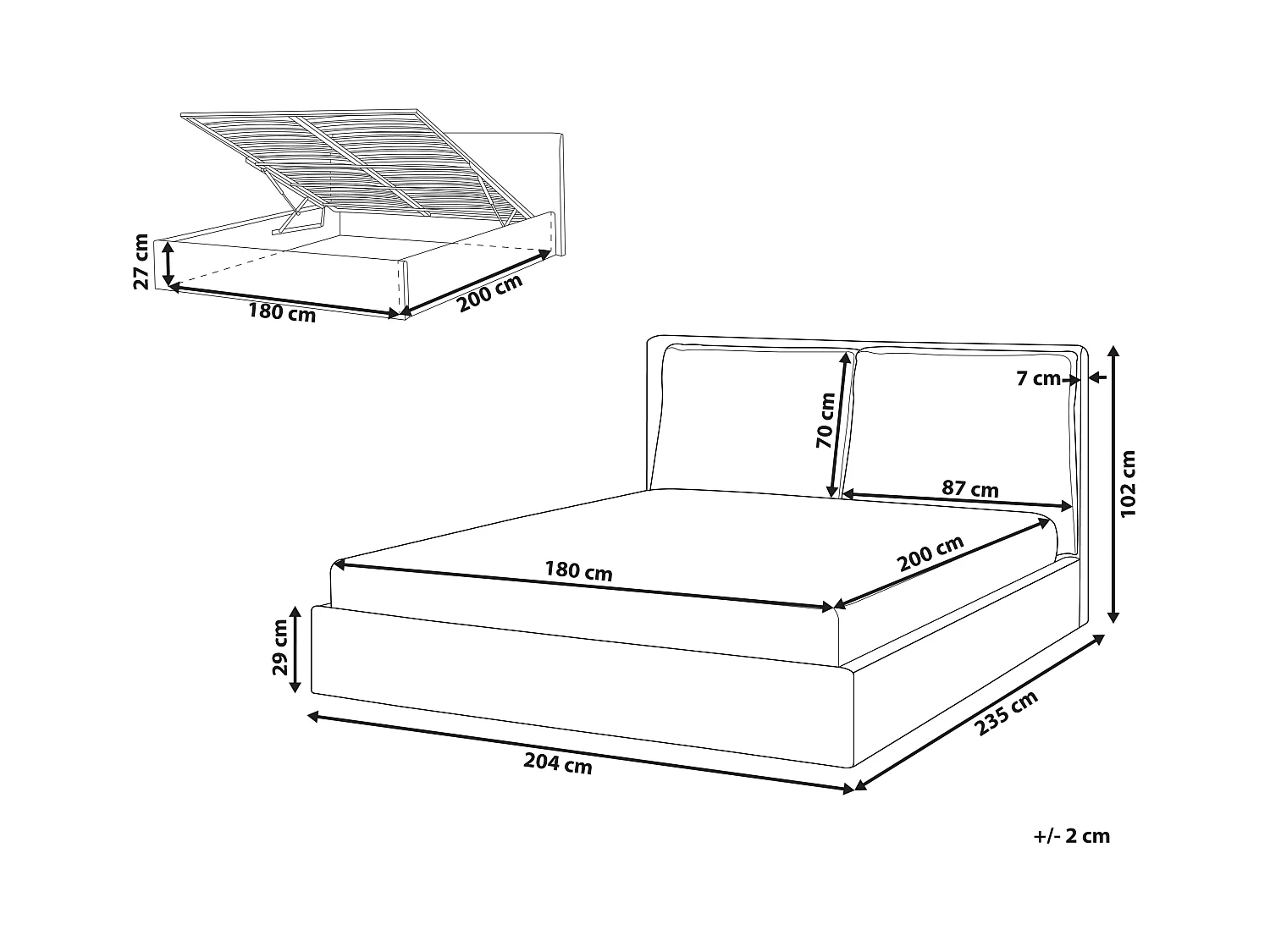 Lit ottoman Tissu BAJONNA 180 x 200 cm Gris clair