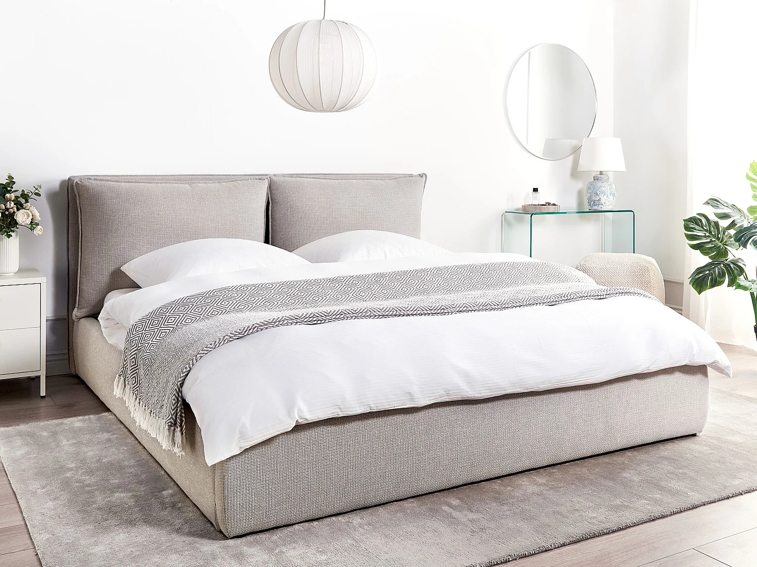 Letto contenitore Tessuto BAJONNA 180 x 200 cm Grigio chiaro