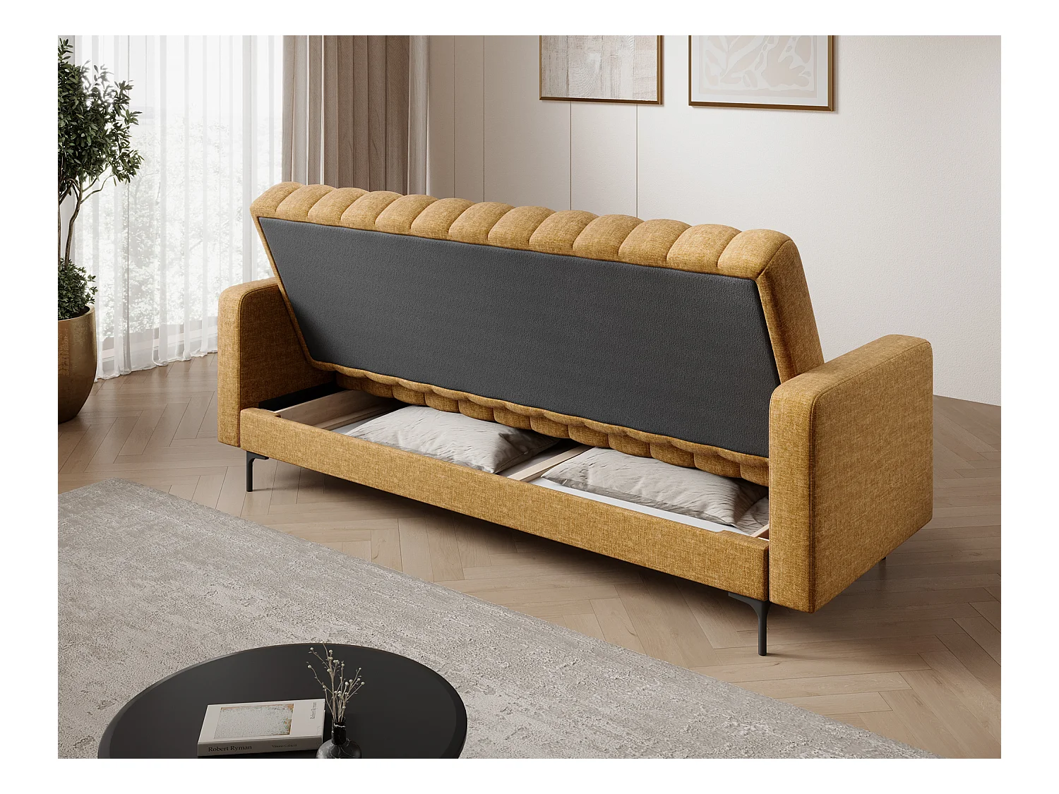 Sofa Gerry/Schlaffunktion/Stauraum/Stoffbezug/Blau