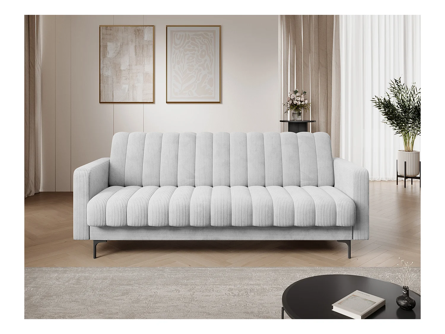 Canapé lit ROMY – Design moderne avec coffre de rangement intégré-Blanc